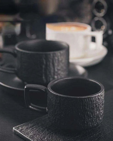 Elegant Japanese Rock Texture Porcelain Coffee Cup and Plate Set - Elevate Your Sipping Experience
