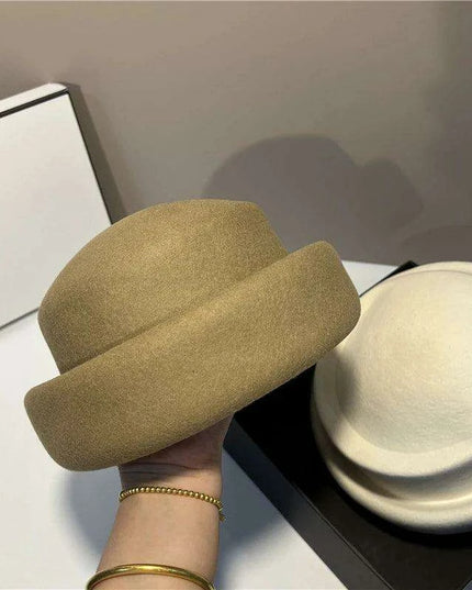 Chic French-Inspired Vintage Wool Fedora Hat for Women - Stylish Designer Bucket Hat