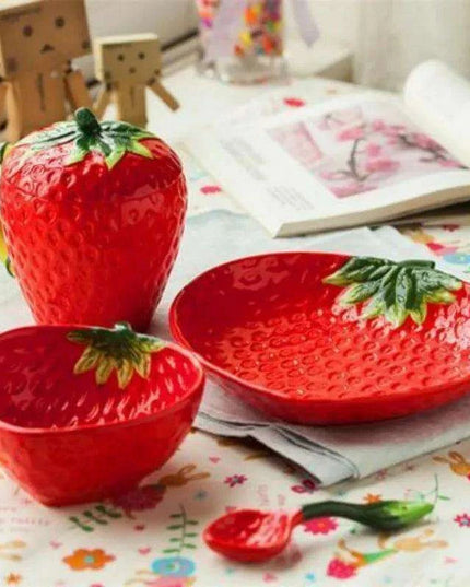 Charming Strawberry-Inspired Kids' Ceramic Dining Collection for Fun Mealtimes
