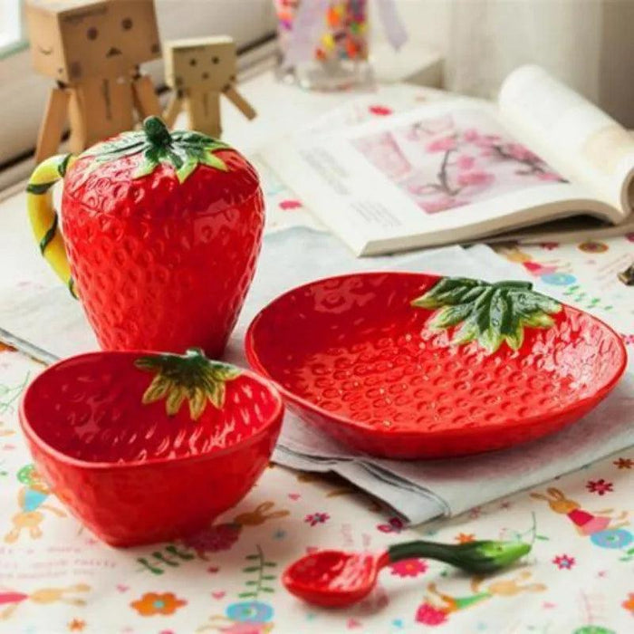 Charming Strawberry-Inspired Kids' Ceramic Dining Collection for Fun Mealtimes