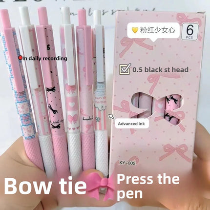 Pink Bowknot Quick-Dry Gel Pens, 0.5mm Fine Point — Set of 6 | Très Elite