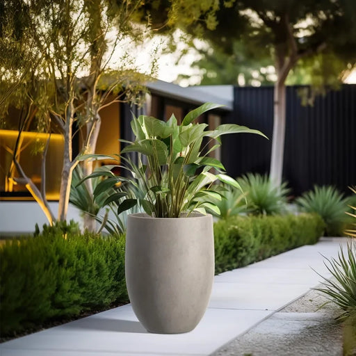 Contemporary Weathered Concrete Tall Planter with Smart Drainage System - Large Pot for Indoor/Outdoor Plants 21.7" H