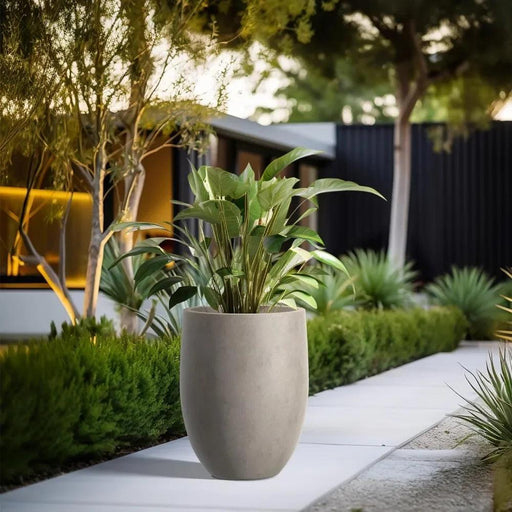 Contemporary Weathered Concrete Tall Planter with Smart Drainage System - Stylish Large Pot for Indoor and Outdoor Plants