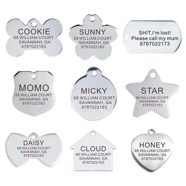 Custom Engraved Stainless Steel Pet ID Tags - Personalized Nameplates for Dogs and Cats
