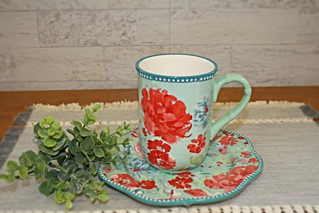 Floral Delight Stoneware Mug Set - 23 fl oz, 4-Piece Collection