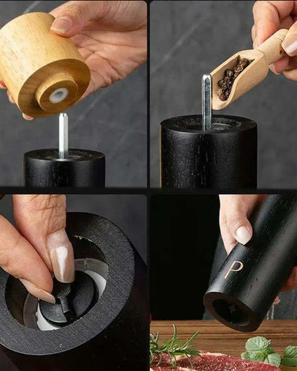 Elegant 7-Inch Salt and Pepper Mill Set with Chic Wooden Holder for Gourmet Dining