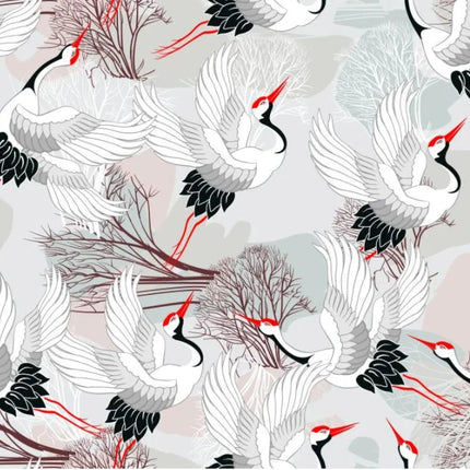 Plum Blossom & Crane Mural Wallpaper — Custom Size, 5 Finishes, Asian Art Style