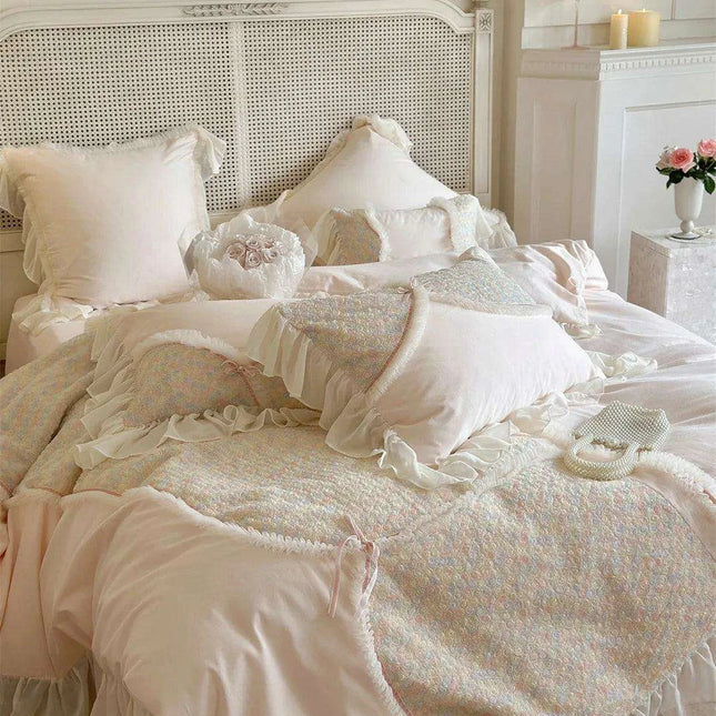 Elegant Rose Floral Wedding Bedding Set - Premium Cotton Duvet Cover with Korean Lace Design