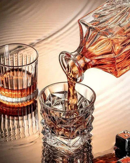 Artisan Crystal Wine and Whiskey Glass Set with Stylish Display Rack