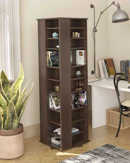 Elegant Espresso 4-Sided Rotating Storage Tower