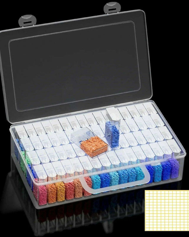 Deluxe 64-Compartment Diamond Painting Bead Storage Organizer with Labels