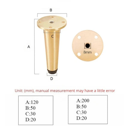 Light Luxury Solid Brass Furniture Leg — High Load-Bearing Cabinet & Sofa Support Foot, 120mm or 200mm