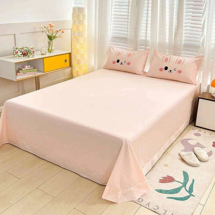 Charming 100% Cotton Pink Rabbit Applique Bedding Set - Duvet Cover, Fitted Sheet, Bed Skirt, and Pillowcases