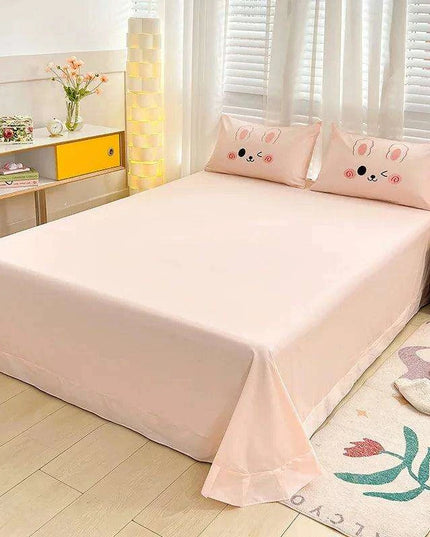 Charming 100% Cotton Pink Rabbit Applique Bedding Set - Duvet Cover, Fitted Sheet, Bed Skirt, and Pillowcases