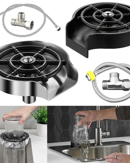 Automatic High Pressure Stainless Steel Glass Rinser Kit for Effortless Kitchen Cleaning