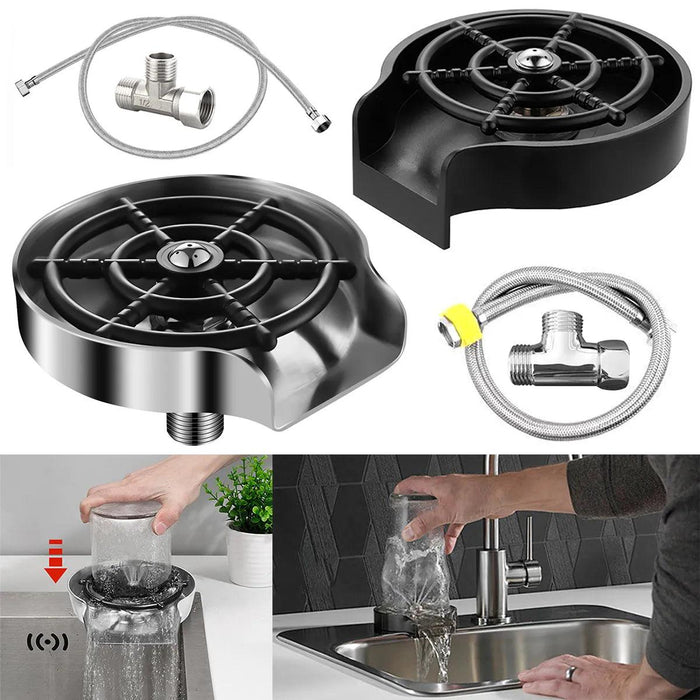 Automatic High Pressure Stainless Steel Glass Rinser Kit for Effortless Kitchen Cleaning