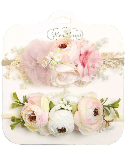 Floral Bow Infant Headband Set - 2-Piece Stretchy Hair Accessories for Newborns
