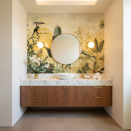 Tropical Jungle French Mural Wallpaper – Hand-Drawn Custom Wall Art