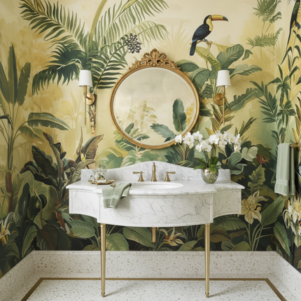 Tropical Jungle French Mural Wallpaper – Hand-Drawn Custom Wall Art