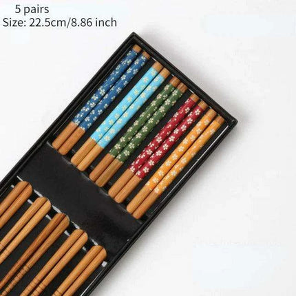 Chic Bamboo Chopstick Collection - 5 Pairs with Non-Slip Design