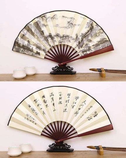 Vintage Silk Folding Fan with Bamboo Handle - Stunning Handheld Accessory for Celebrations and Home Sophistication