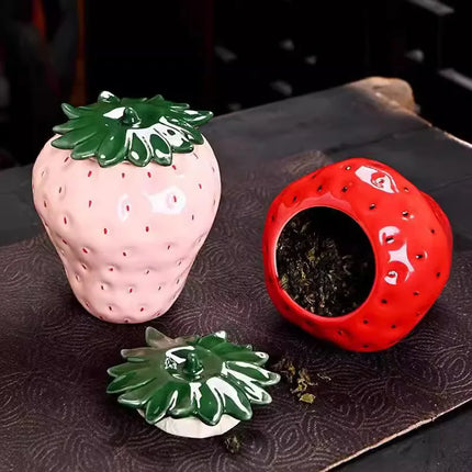 GooFine Strawberry Shaped Ceramic Tea Jar - Sealed & Moisture-Proof