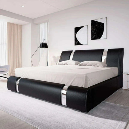 Elegant Leatherette Platform Bed with Customizable Headboard and Sturdy Support Slats