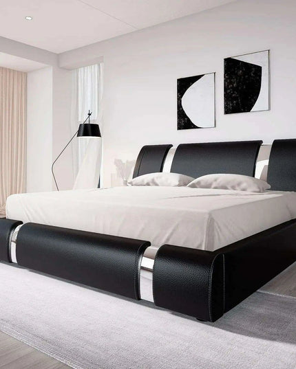 Elegant Leatherette Platform Bed with Customizable Headboard and Sturdy Support Slats