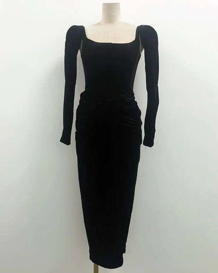 Chic Velvet Long Sleeve Cross-Front Dress with Zipper Detail for Women