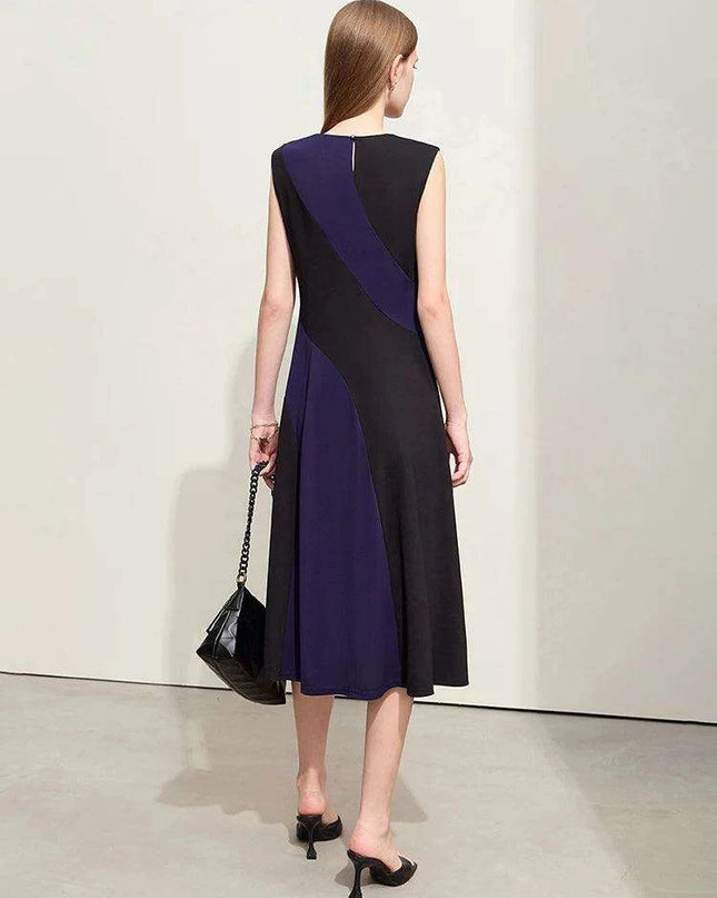 Summer Sleeveless A-line Midi Dress - Slim Fit Office Essential for Women