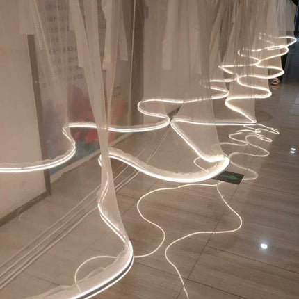 LED Wave Gauze Curtain with String Lights