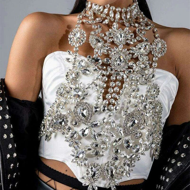 Radiant Zircon Crystal Body Chain & Bra Necklace Ensemble