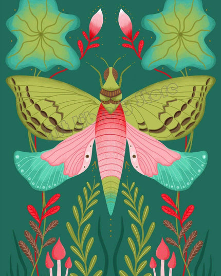 Enchanting Insect Canvas Art: Vibrant Moth and Golden Beetle Decor for a Playful Home