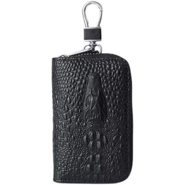 Luxury Cowhide Leather Zip Key Holder - Chic Organizer for Men and Women