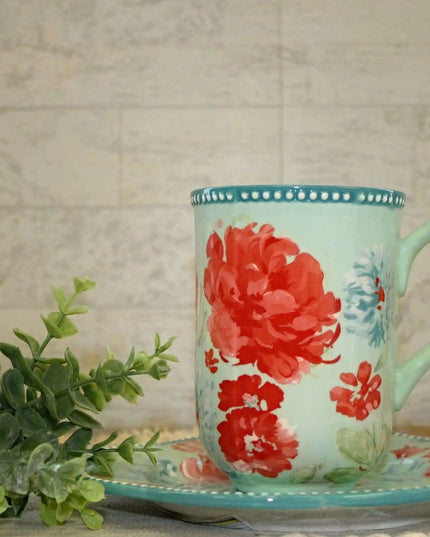 Floral Delight Stoneware Mug Set - 23 fl oz, 4-Piece Collection