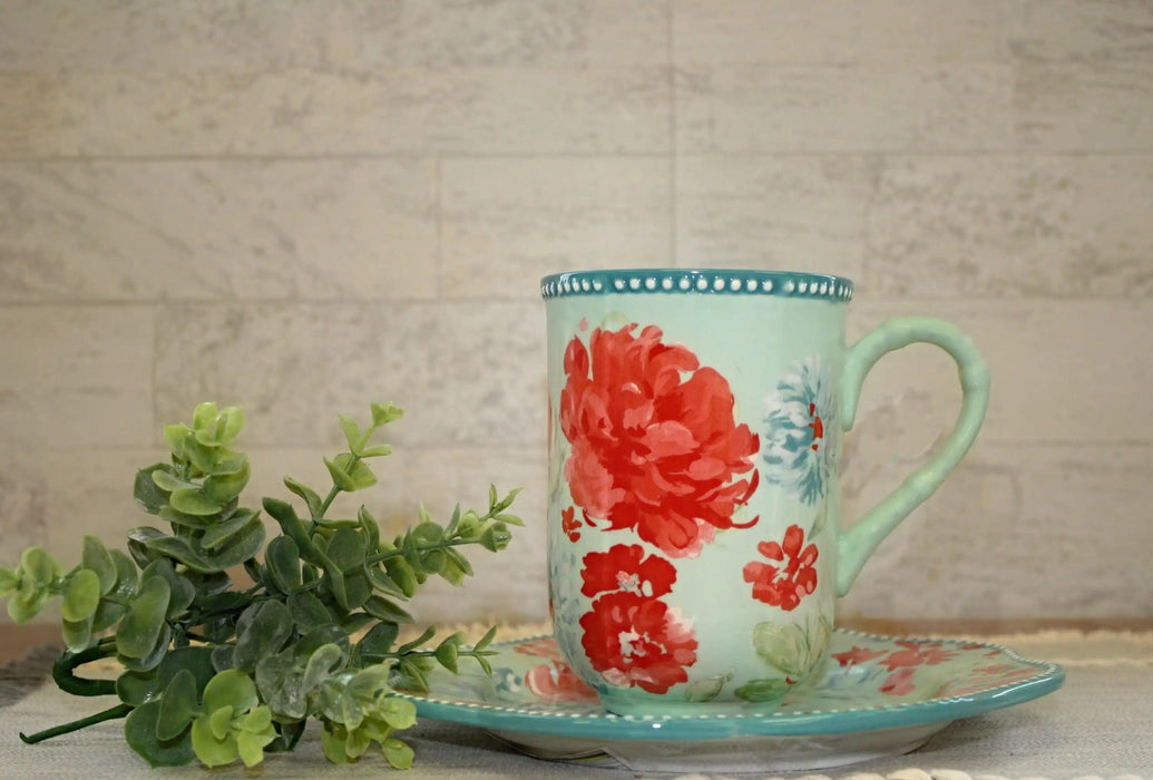 Floral Delight Stoneware Mug Set - 23 fl oz, 4-Piece Collection