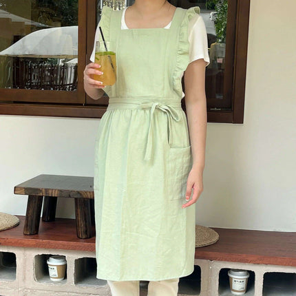 Chic Floral Ruffle Kitchen Apron for Women - Luxurious Japanese Washed Cotton Linen