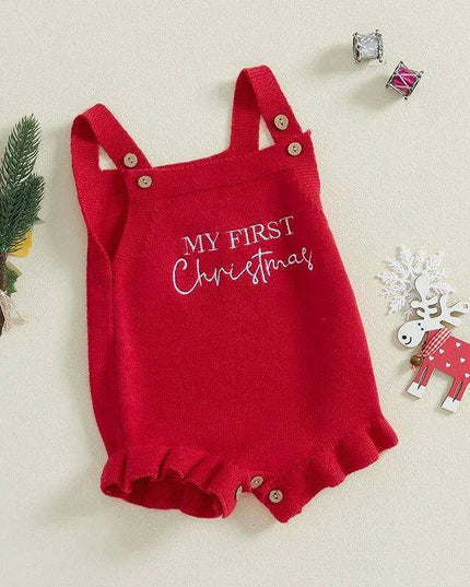 Newborn Baby Girl Ruffle Sleeve Knit Bodysuit with Letter Print for 0-18 Months