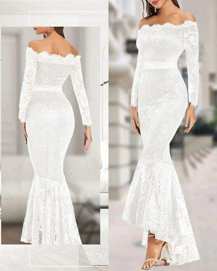 Romantic Off-Shoulder Mermaid Wedding Dress with Elegant Floral Lace Accents