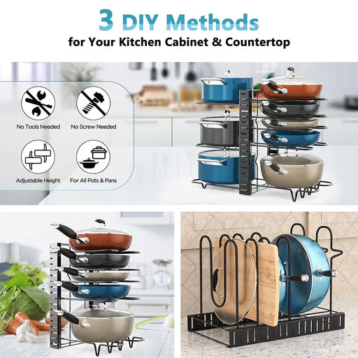 Adjustable Pan Pot Organizer with 8 Tiers for Kitchen Storage and Organization