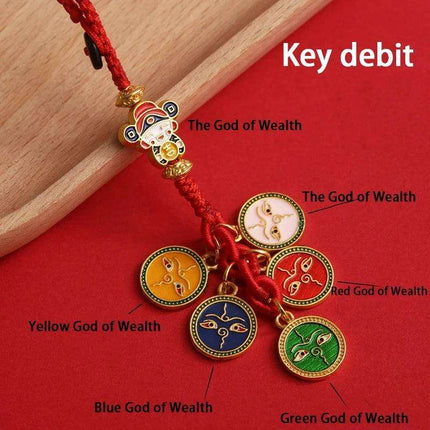 Lucky Fortune Cat Brass Keychain with Five Emperors Coin Charm