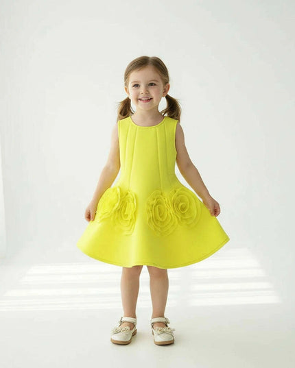 Sunny Yellow Floral Children's One-Piece Dress - Ideal for Weddings and Celebrations