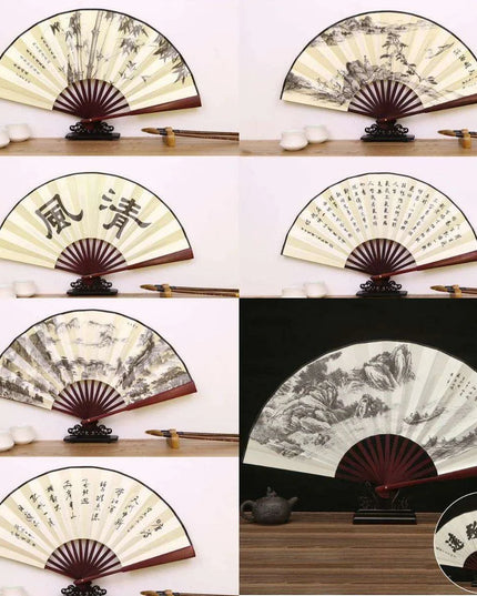 Vintage Silk Folding Fan with Bamboo Handle - Stunning Handheld Accessory for Celebrations and Home Sophistication