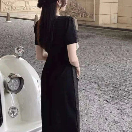 Elegant Embroidered Lace Dress with Stylish Ribbon Accents