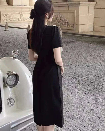 Elegant Embroidered Lace Dress with Stylish Ribbon Accents