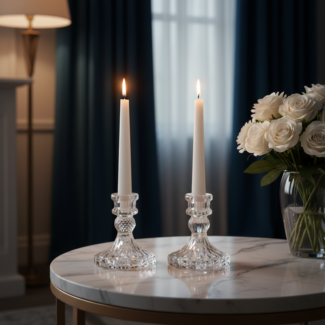 Vintage Clear Glass Candlestick Holder — Dinner & Wedding Decor