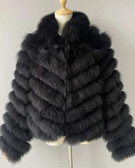 Reversible Luxury Fox Fur and Silk Winter Jacket - A Statement of Elegance