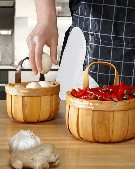 Charming Bamboo Wall-Mounted Basket for Scallions, Ginger, and Garlic Storage