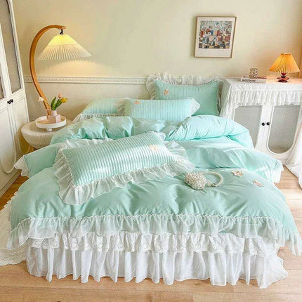 Royal Lace Ruffle Cotton Bedding Collection with Quilted Bedspread