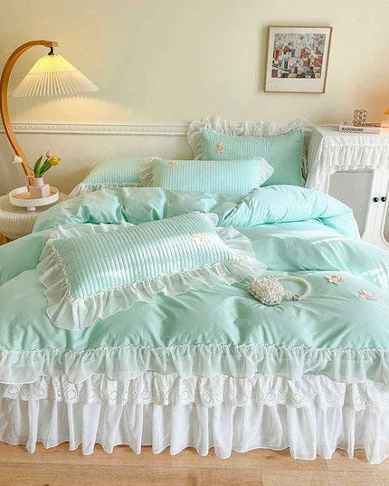 Royal Lace Ruffle Cotton Bedding Collection with Quilted Bedspread